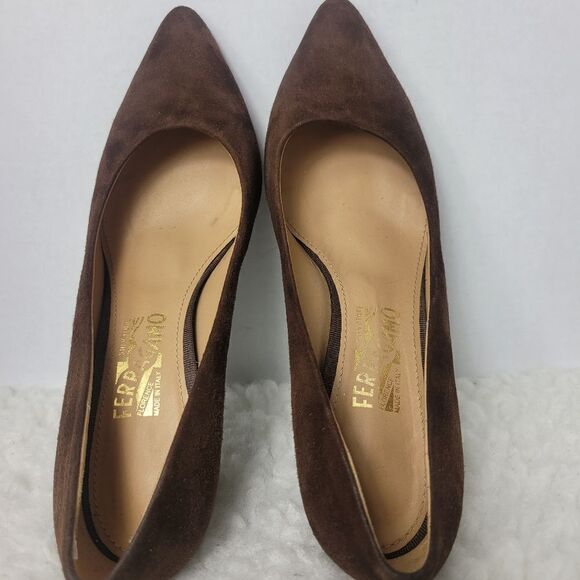 Salvatore Ferragamo Tanna Women's  Shoes Size 8 Brown Suede Kitten Heel - Picture 7 of 12